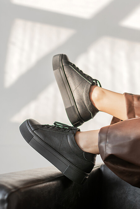 Women's leather black wedge sneakers - #4205842