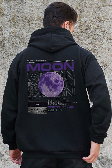Herren Kapuzenpullover mit isoliertem Reißverschluss und Fleece-Reißverschluss mit Moon Kane Aufdruck Schwarz - #8055844