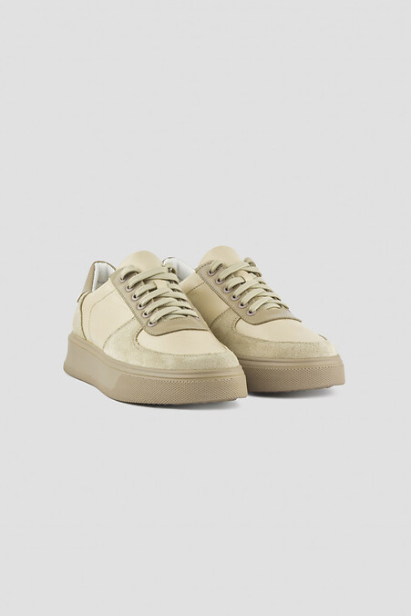 Light women's leather and suede sneakers - #4205846