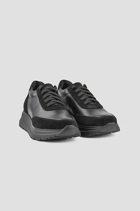 Czarne sneakersy połączone ze skórą i zamszem. Trampki. Kolor: czarny. #4205851