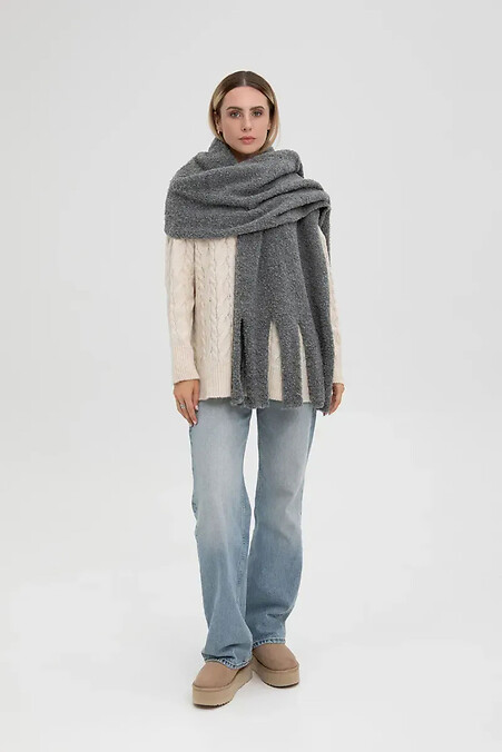 Women's knitted scarf stole in gray color - #4038861
