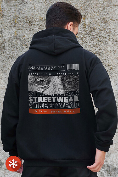 Мужское Утепленное Зип Худи На Флисе Зипер С Принтом Streetwear Kane Black - #8055862