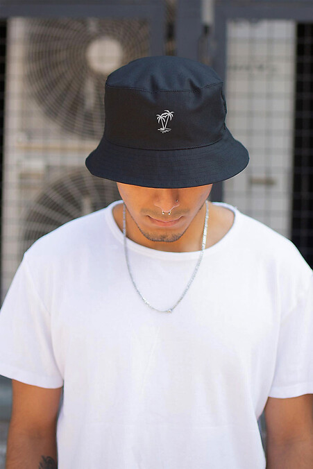 Men's Panama Hat With Palm Print Black - #8049863