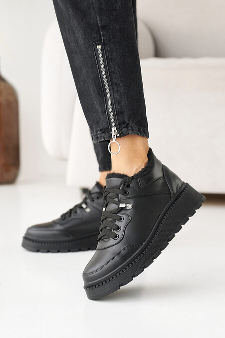 Damskie skórzane buty zimowe. Buty. Kolor: czarny. #8019864