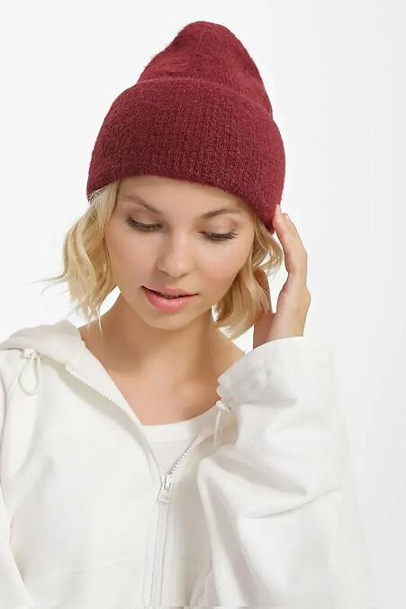 Women's knitted hat, burgundy - #4038866