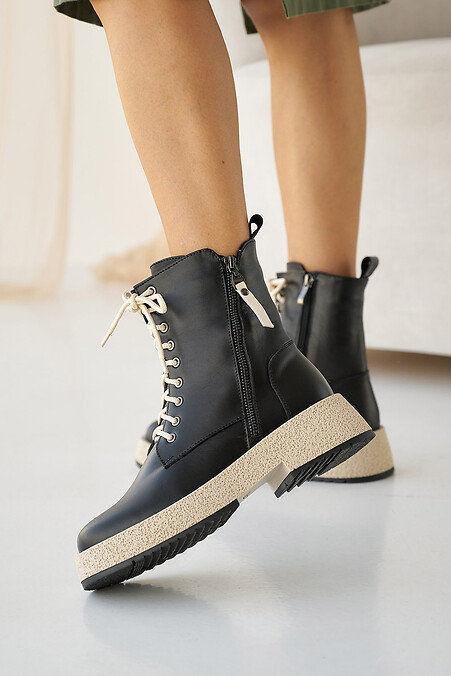 Damskie skórzane buty zimowe. Buty. Kolor: czarny. #8019868