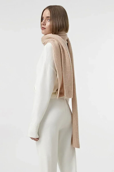 Women's woolen knitted scarf in beige color - #4038869