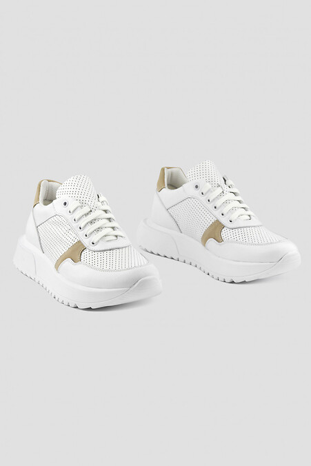 Women's light leather sneakers with perforation. Sneakers. Color: white. #4205872