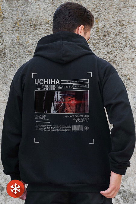 Men's Insulated Zip Hoodie With Fleece Zipper Printed Uchiha Kane Black - #8055872