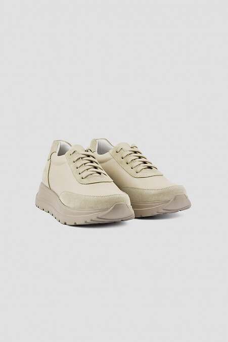Beige sneakers combined from leather and suede - #4205874
