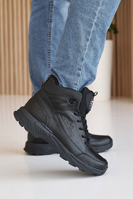 Men's leather winter sneakers black - #8019874