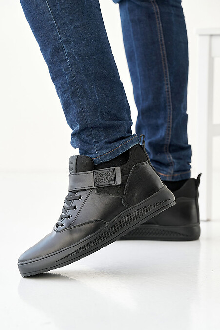 Men's leather winter sneakers black. Sneakers. Color: black. #8019876