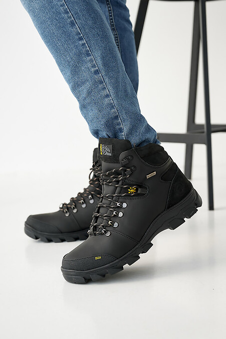 Męskie skórzane sneakersy zimowe w kolorze czarnym. Buty. Kolor: czarny. #8019880