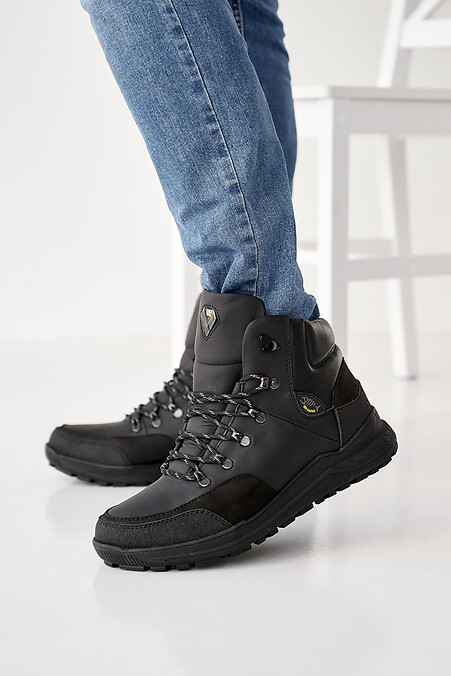 Men's leather winter sneakers black. Boots. Color: black. #8019881
