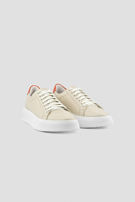 Women's sneakers made of natural beige flotaar leather with a decorative heel - #4205882