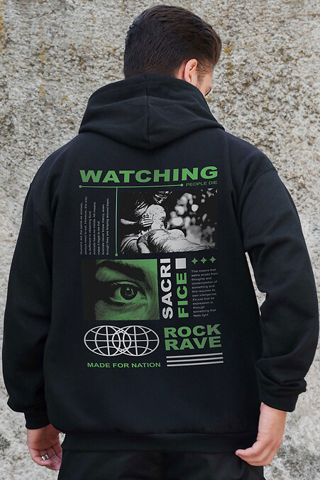 Herren Kapuzenpullover mit isoliertem Reißverschluss und Fleece-Reißverschluss mit Aufdruck Watching Kane Schwarz - #8055882