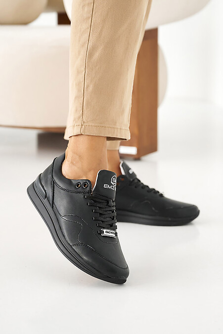 Women's leather sneakers spring-autumn black - #8019892