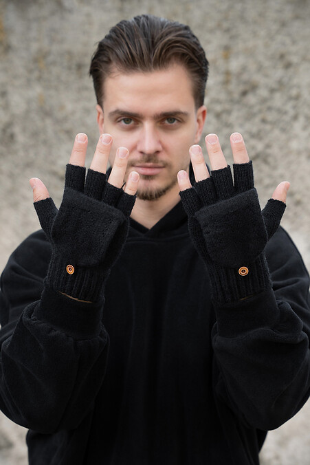 Мужские теплые зимние сенсорные перчатки рукавицы без пальцев 3-30 Jude Black - #8055892