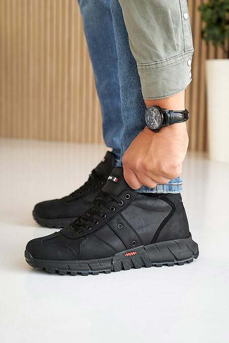 Męskie skórzane buty zimowe w kolorze czarnym. Buty. Kolor: czarny. #8019894