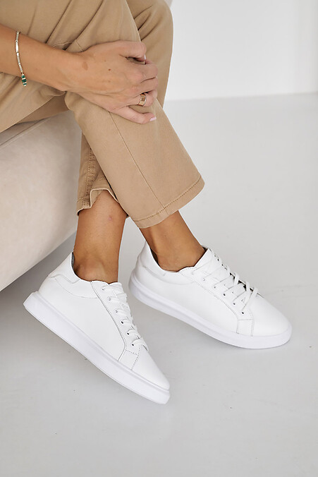 Women's leather sneakers spring-autumn white. - #8019895