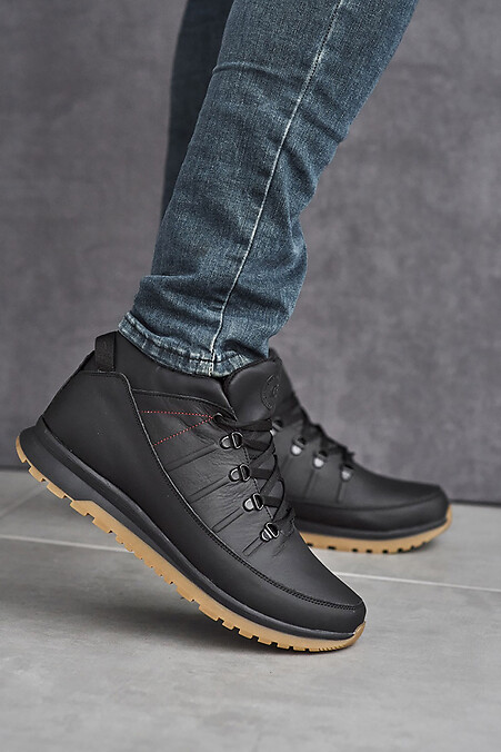 Мужские кроссовки кожаные зимние черные - #8019896