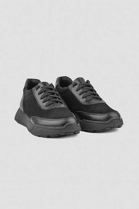 Czarne sneakersy damskie wykonane ze skóry naturalnej i zamszu - #4205897