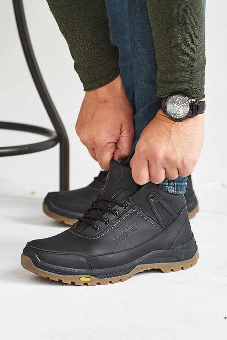 Мужские кроссовки кожаные зимние черные на меху. - #8019898