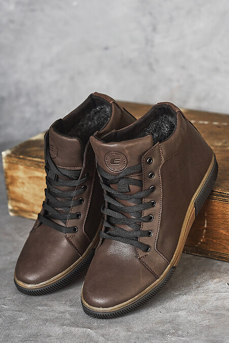 Чоловічі шкіряні зимові коричневі черевики на хутрі.. Кеди. Колір: коричневий. #8019899