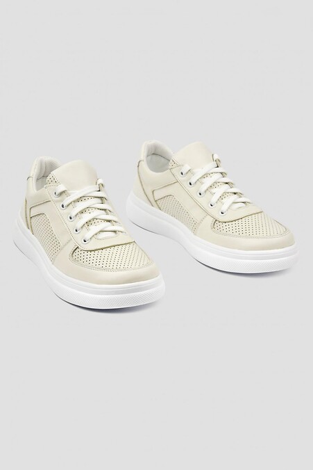Leather sneakers with perforation. sneakers. Color: beige. #4205901