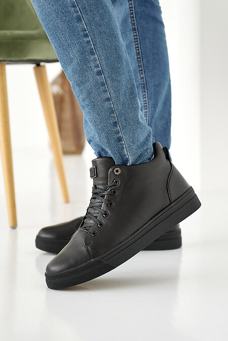 Men's leather winter sneakers black - #8019901