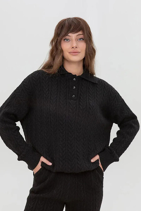 Damenstrickpullover mit Knopfleiste, schwarz - #4038902