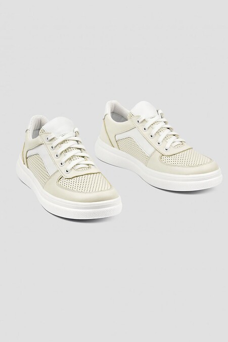 Leather sneakers with perforation. sneakers. Color: beige. #4205902