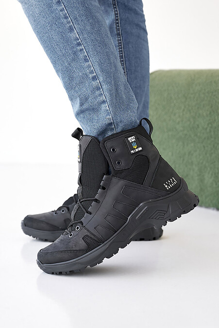 Мужские кожаные ботинки зимние черные - #8019905