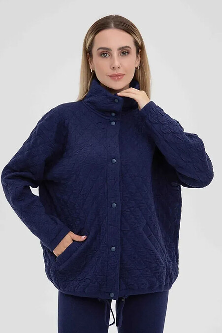 Gestrickte blaue Bomberjacke für Damen - #4038906