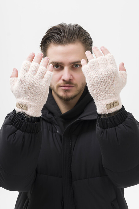 Мужские теплые зимние меховые перчатки рукавицы без пальцев 7-52А UGC Pink - #8055906