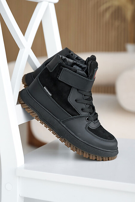 Skórzane, młodzieżowe buty zimowe w kolorze czarnym - #8019914