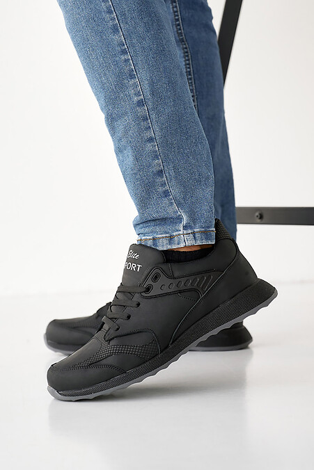 Men's leather sneakers spring-autumn black - #8019915