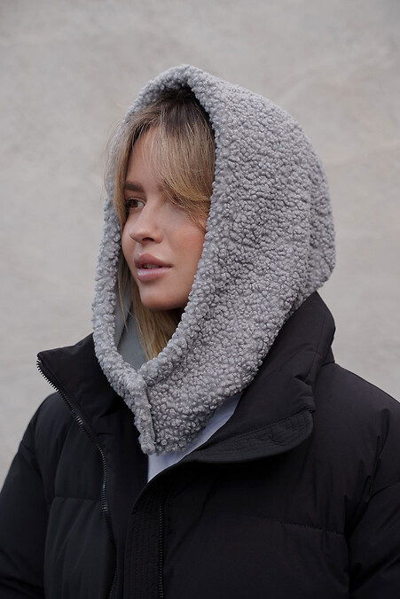 Теплая шапка капюшон капор Теди на флисе Bonnet Gray Woman - #8055918