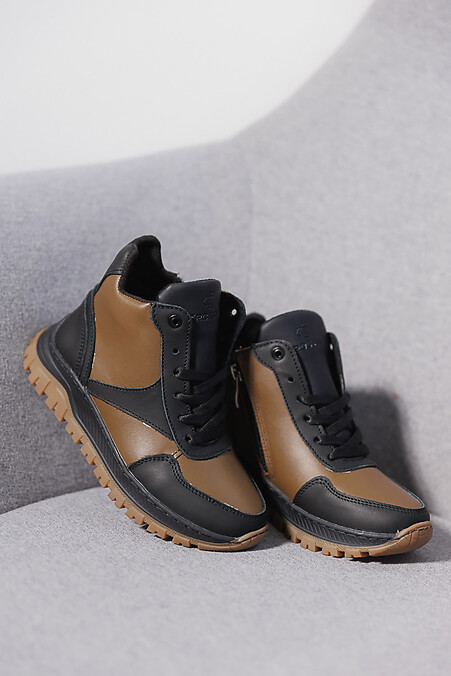 Leather winter sneakers black-brown - #8019931