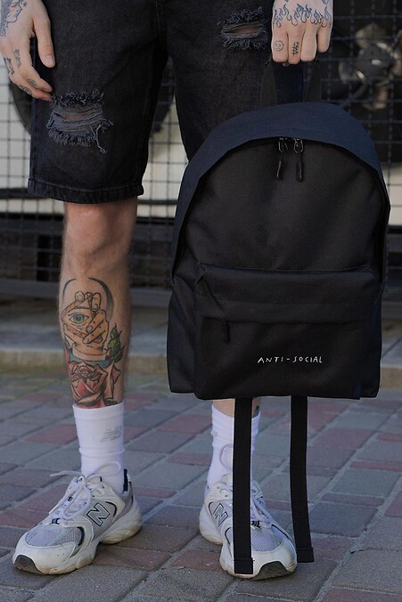 Men's Casual School Backpack Without Compact With Print AntiSocial Black - #8049934