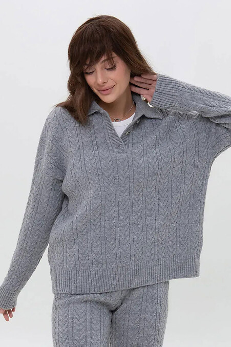 Damenstrickpullover mit Knopfleiste, grau - #4038935