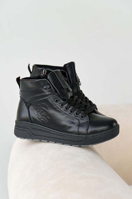 Skórzane, młodzieżowe buty zimowe w kolorze czarnym. Buty. Kolor: czarny. #8019936