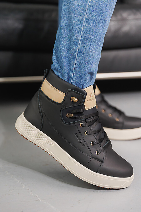Męskie skórzane buty zimowe w kolorze czarnym. Buty. Kolor: czarny. #8019938