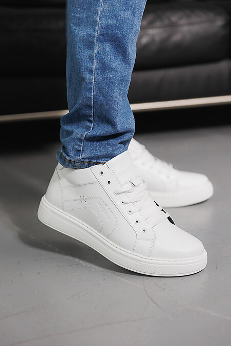 Męskie skórzane buty zimowe w kolorze białym - #8019940