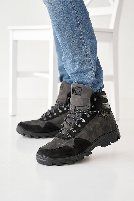 Męskie skórzane sneakersy zimowe w kolorze czarnym. Buty. Kolor: szary. #8019941