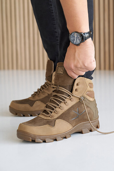 Men's leather winter khaki sneakers - #8019942