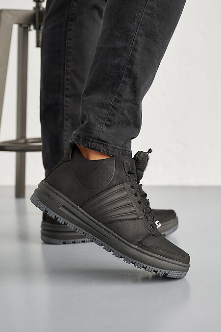 Men's leather winter sneakers black - #8019946