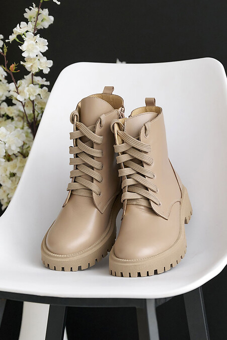 Женские ботинки кожаные зимние бежевые - #8019962