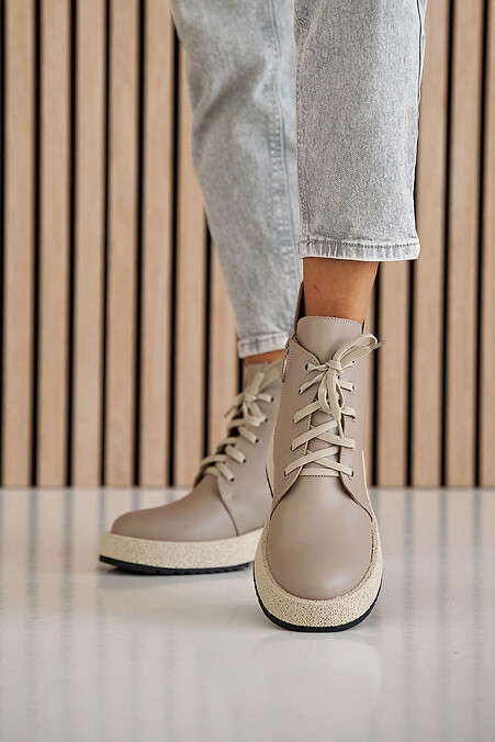 Women's leather winter boots beige - #8019965
