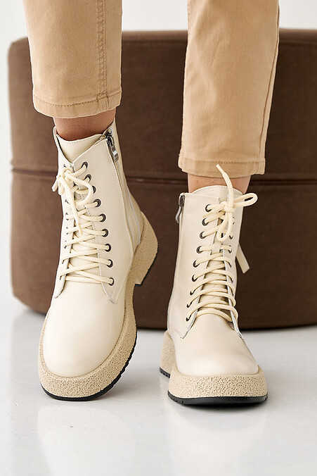 Damskie skórzane buty zimowe mleczne. Buty. Kolor: beżowy. #8019967
